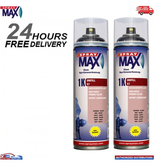 2x SPRAYMAX 680424 1K UNIFILL PRIMER S7 BLACK AEROSOL - 500ML